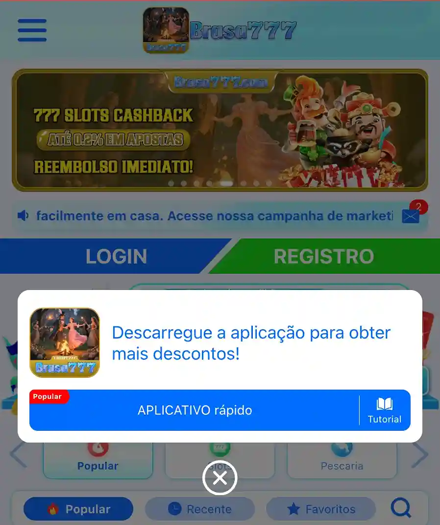 App BRASA777 no celular.